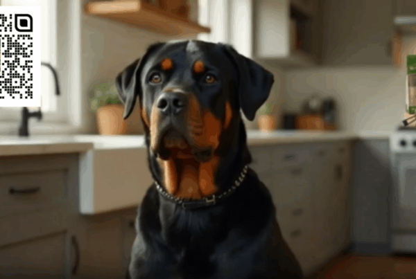 Rottweier waiting patiently to eat. 84gotrotts.com